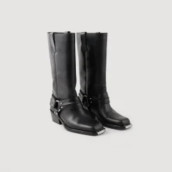 Femme SANDRO Bottes Biker En Cuir