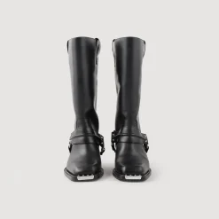 Femme SANDRO Bottes Biker En Cuir