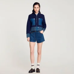 Femme SANDRO Cardicoat En Maille Et Denim