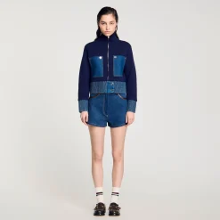 Femme SANDRO Cardicoat En Maille Et Denim