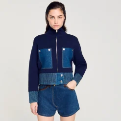 Femme SANDRO Cardicoat En Maille Et Denim