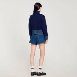 Femme SANDRO Cardicoat En Maille Et Denim