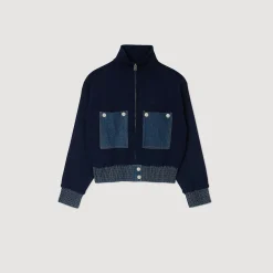 Femme SANDRO Cardicoat En Maille Et Denim
