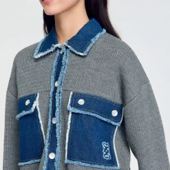 Femme SANDRO Cardicoat En Maille Et Jean
