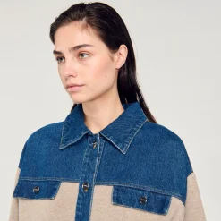 Femme SANDRO Cardicoat En Maille Et Jean
