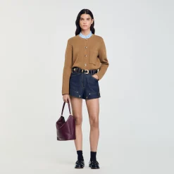 Femme SANDRO Cardigan à Col Volanté Amovible