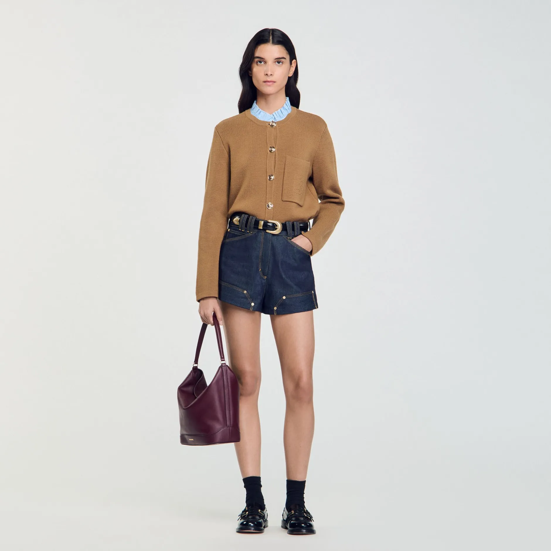 Femme SANDRO Cardigan à Col Volanté Amovible