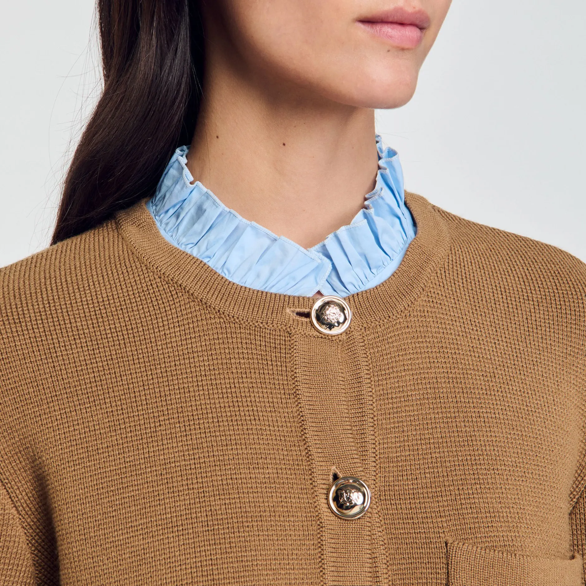 Femme SANDRO Cardigan à Col Volanté Amovible