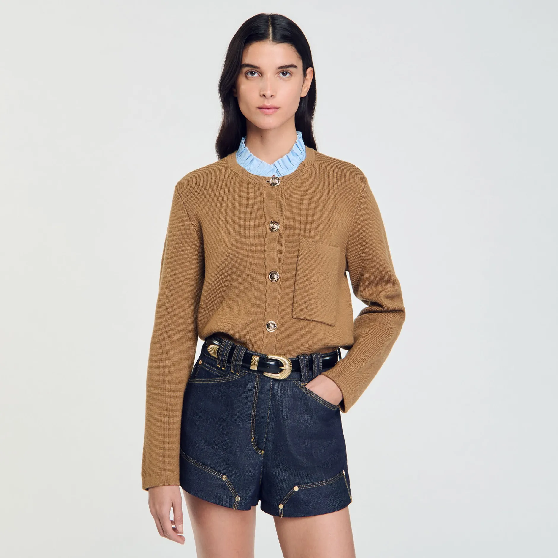 Femme SANDRO Cardigan à Col Volanté Amovible