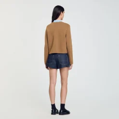 Femme SANDRO Cardigan à Col Volanté Amovible