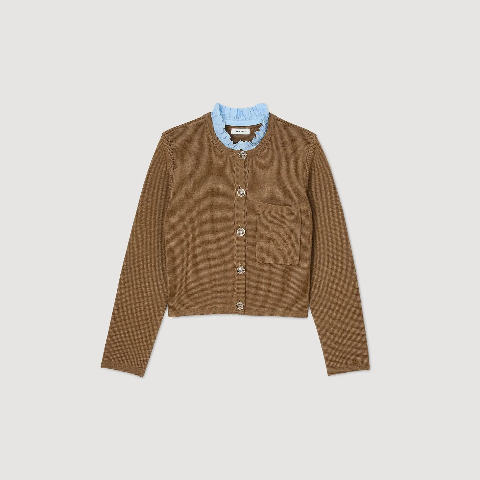 Femme SANDRO Cardigan à Col Volanté Amovible