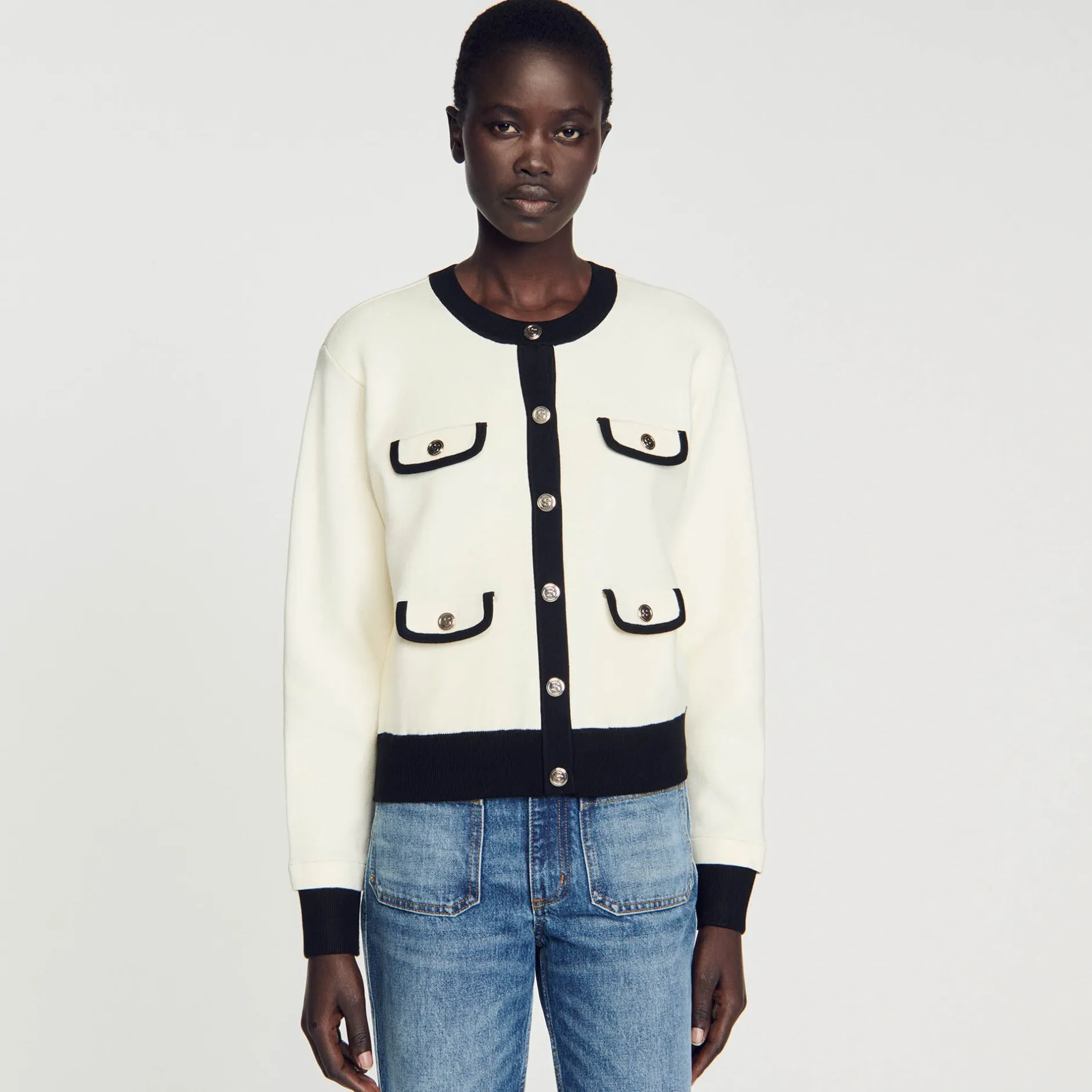 Femme SANDRO Cardigan Bicolore à Boutons