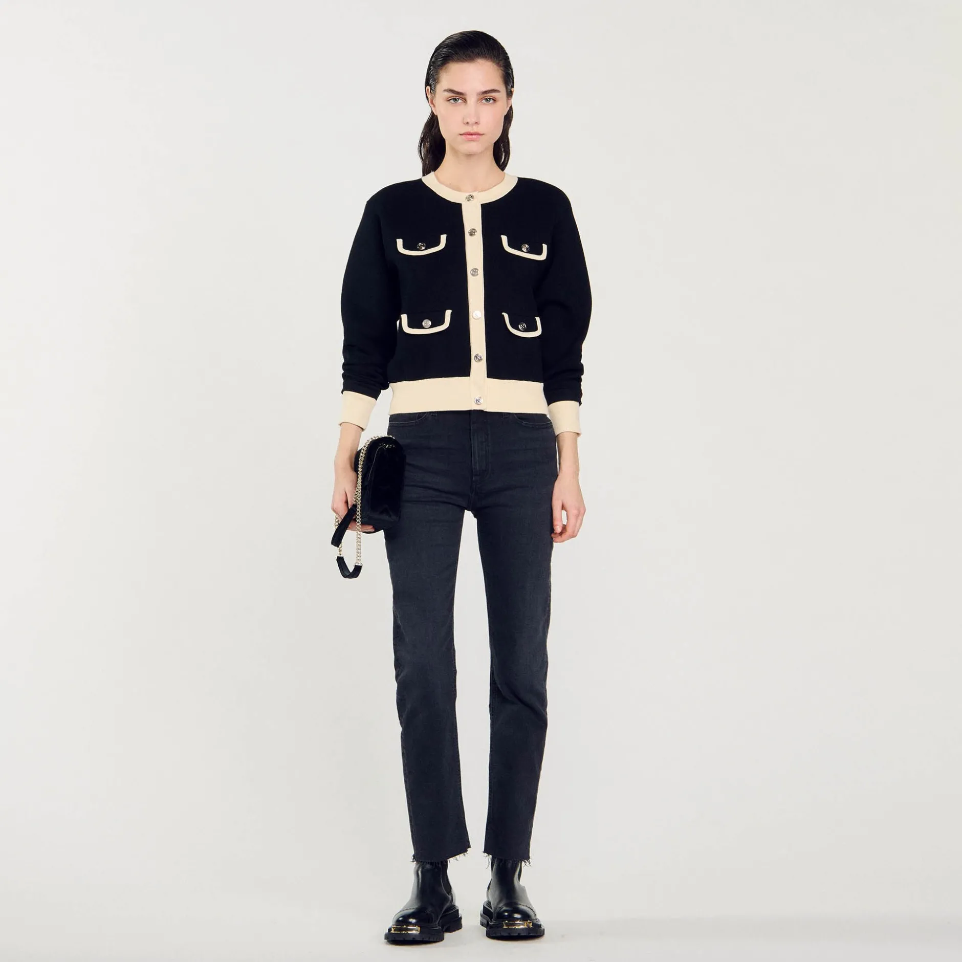 Femme SANDRO Cardigan Bicolore à Boutons