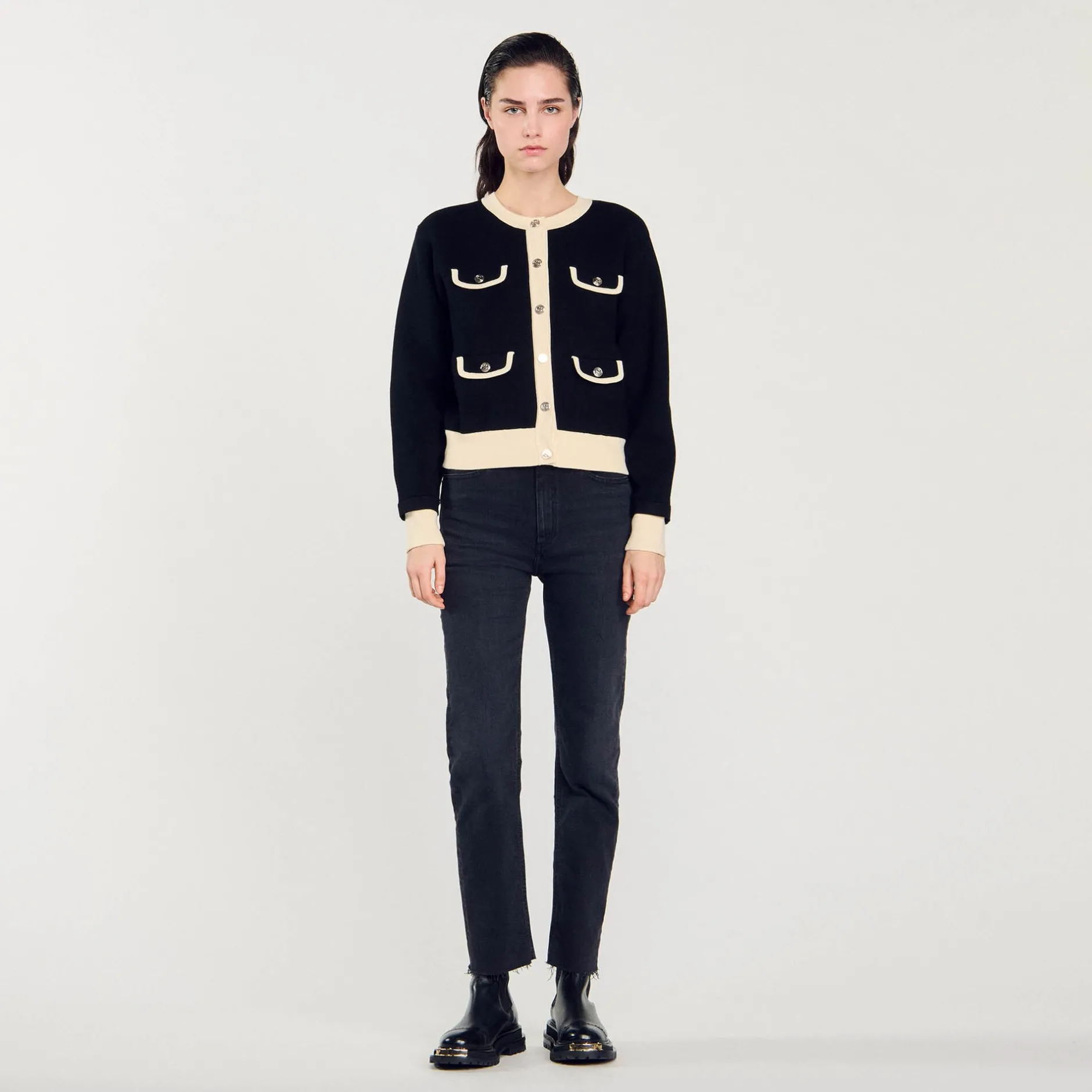 Femme SANDRO Cardigan Bicolore à Boutons