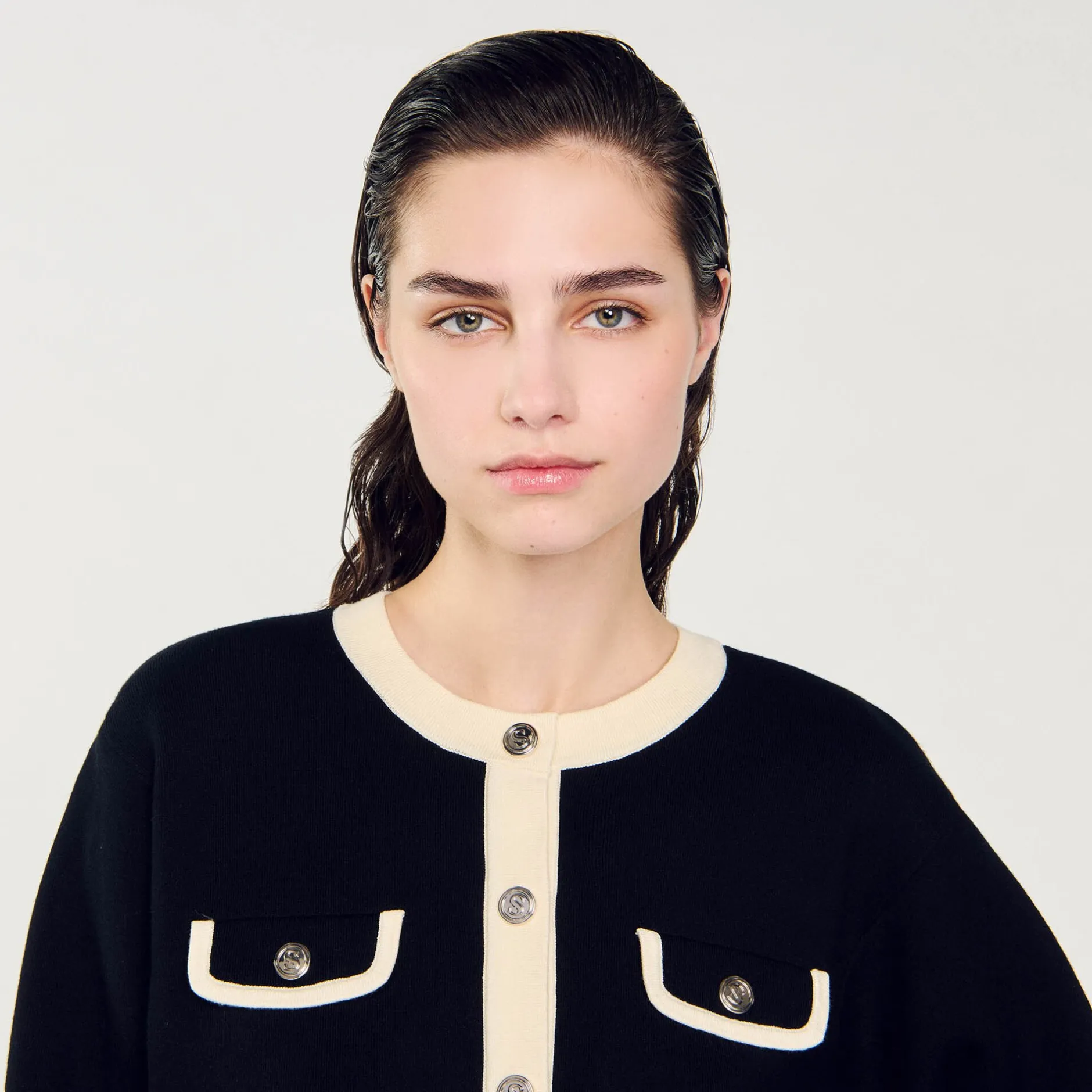 Femme SANDRO Cardigan Bicolore à Boutons