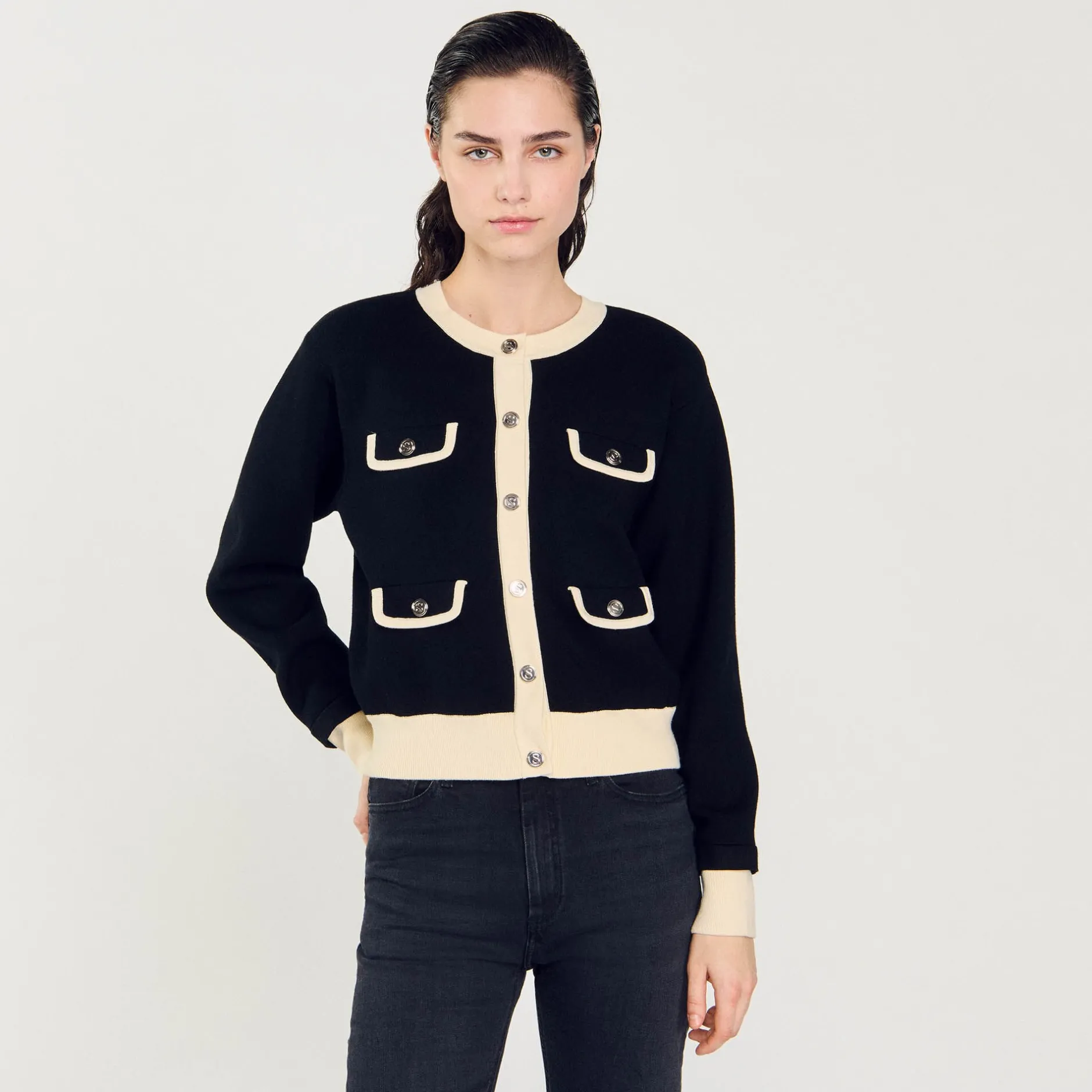 Femme SANDRO Cardigan Bicolore à Boutons