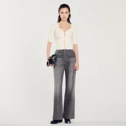Femme SANDRO Cardigan Court Côtelé