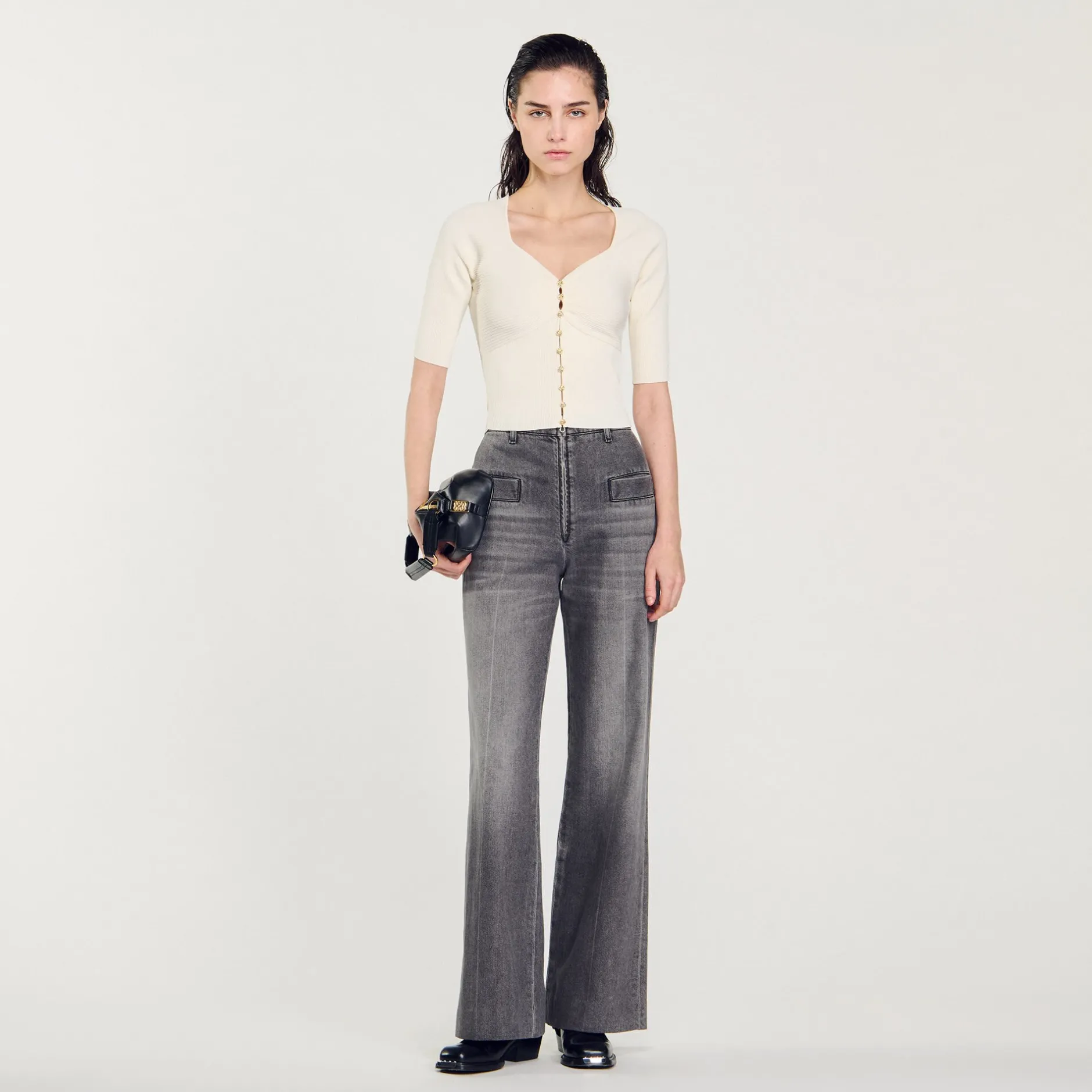 Femme SANDRO Cardigan Court Côtelé