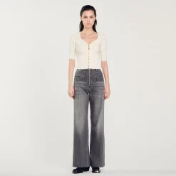 Femme SANDRO Cardigan Court Côtelé