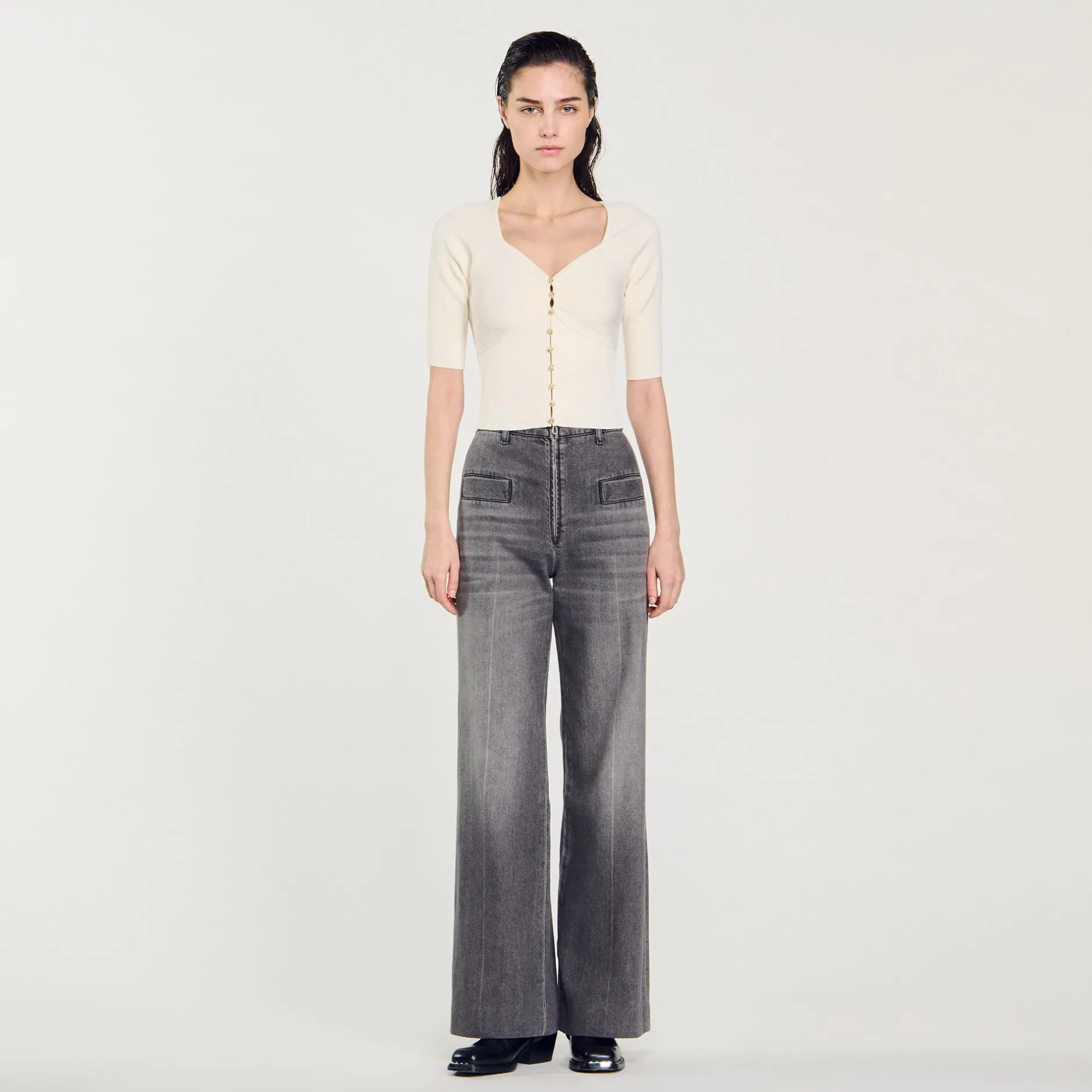 Femme SANDRO Cardigan Court Côtelé