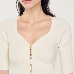 Femme SANDRO Cardigan Court Côtelé