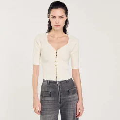 Femme SANDRO Cardigan Court Côtelé