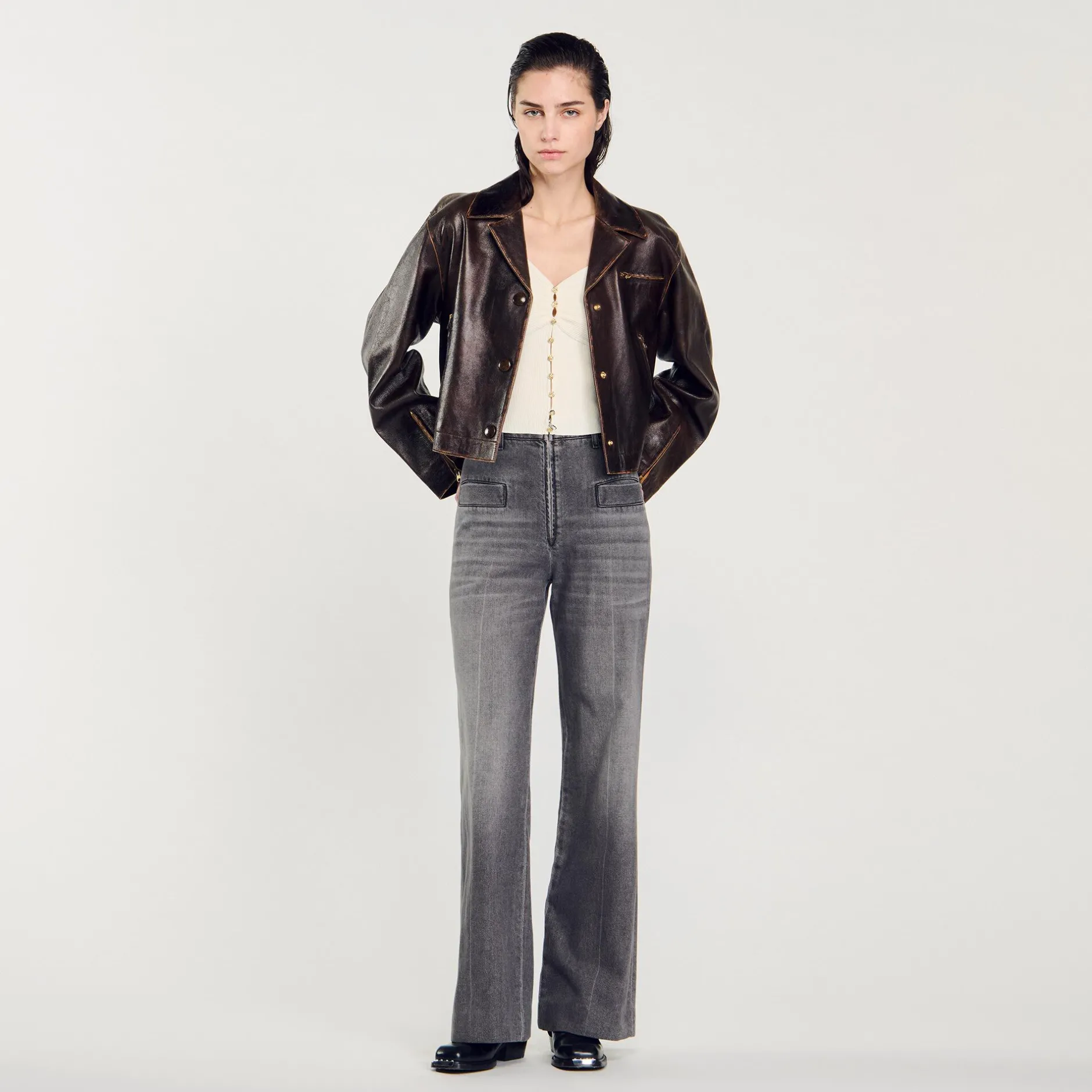 Femme SANDRO Cardigan Court Côtelé