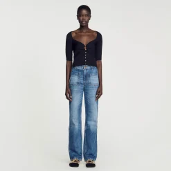 Femme SANDRO Cardigan Court Côtelé