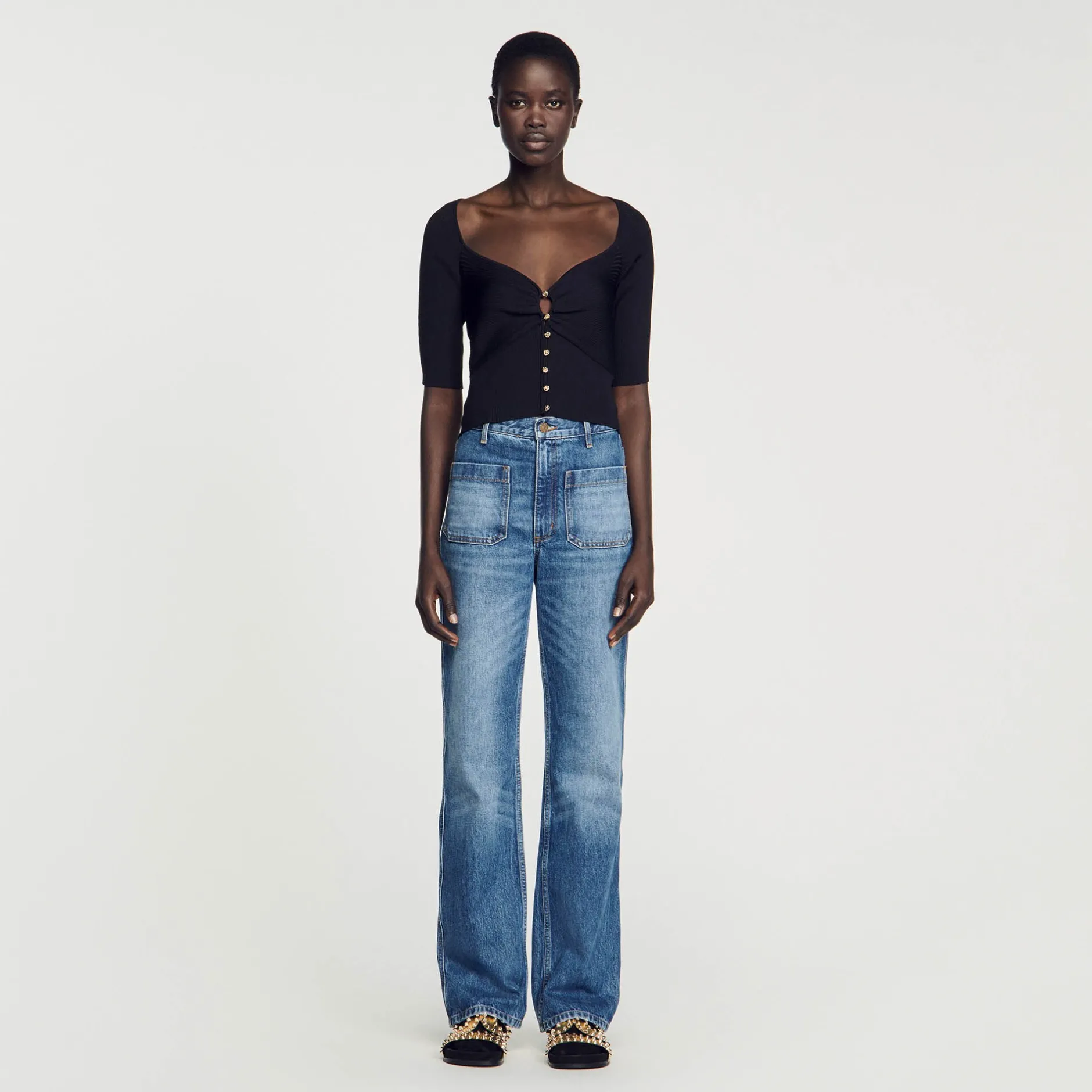 Femme SANDRO Cardigan Court Côtelé