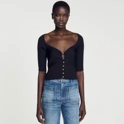 Femme SANDRO Cardigan Court Côtelé
