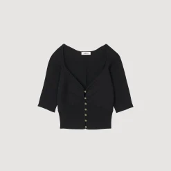 Femme SANDRO Cardigan Court Côtelé