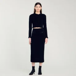 Femme SANDRO Cardigan Court En Maille Velours