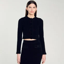 Femme SANDRO Cardigan Court En Maille Velours
