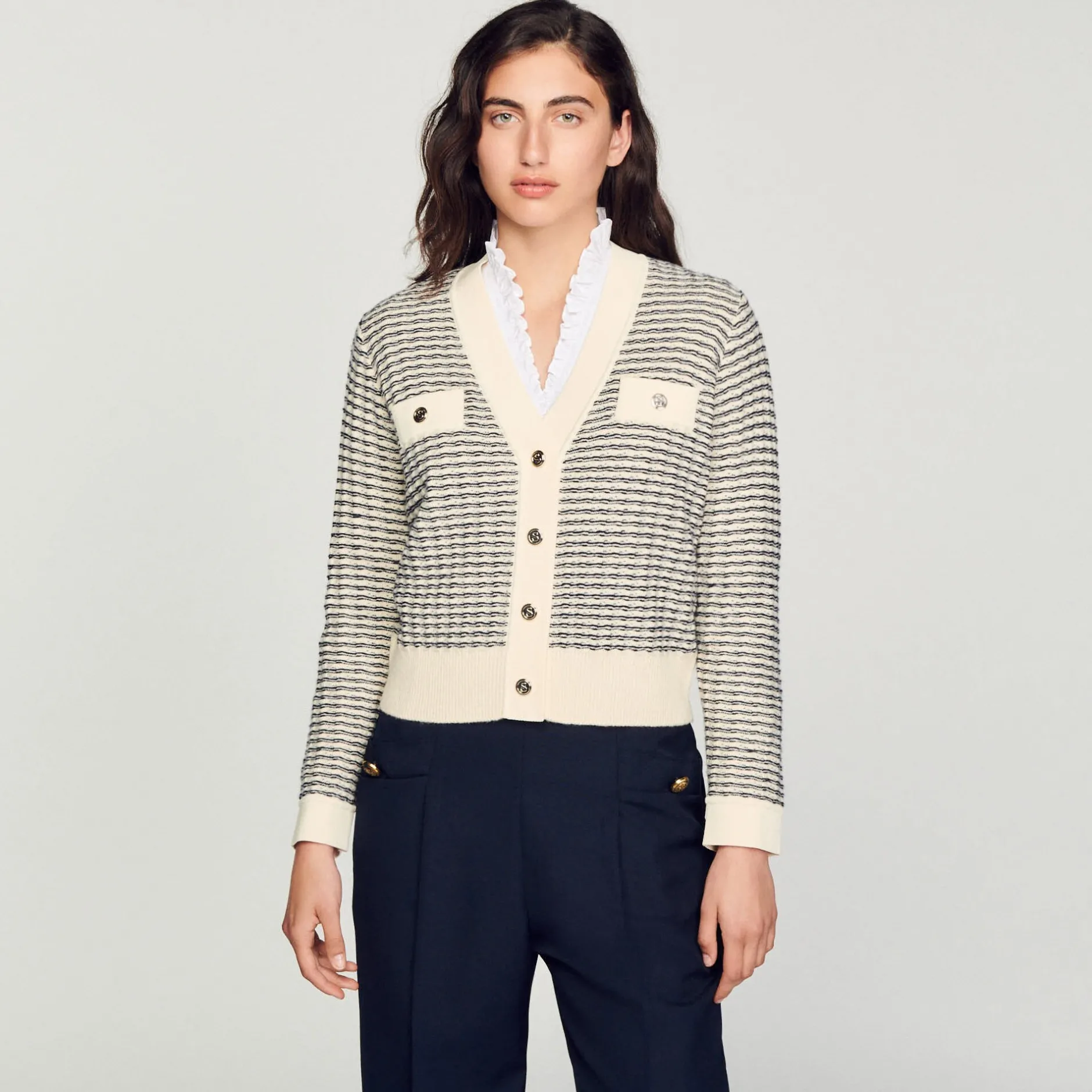 Femme SANDRO Cardigan En Maille à Rayures