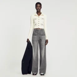 Femme SANDRO Cardigan En Maille Côtelée