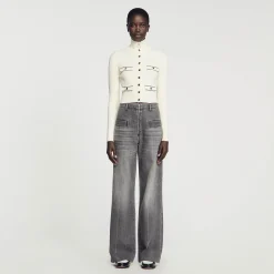 Femme SANDRO Cardigan En Maille Côtelée
