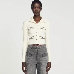 Femme SANDRO Cardigan En Maille Côtelée