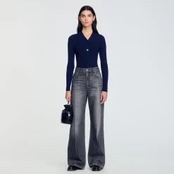 Femme SANDRO Cardigan En Maille Côtelée