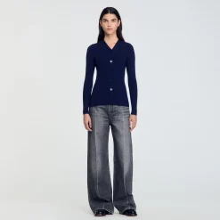 Femme SANDRO Cardigan En Maille Côtelée