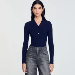 Femme SANDRO Cardigan En Maille Côtelée