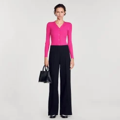 Femme SANDRO Cardigan En Maille Côtelée