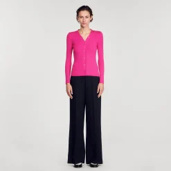 Femme SANDRO Cardigan En Maille Côtelée