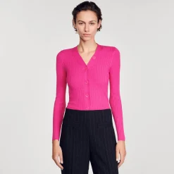 Femme SANDRO Cardigan En Maille Côtelée