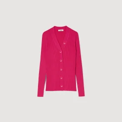 Femme SANDRO Cardigan En Maille Côtelée