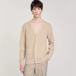 Homme SANDRO Cardigan En Maille Côtelée
