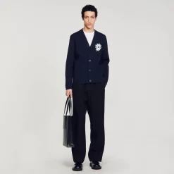 Homme SANDRO Cardigan En Maille Jacquard Fleur