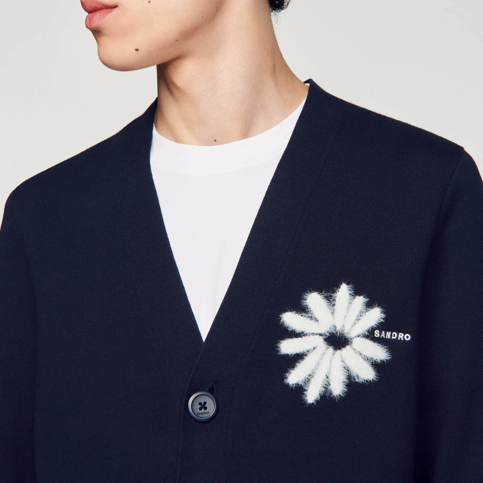 Homme SANDRO Cardigan En Maille Jacquard Fleur