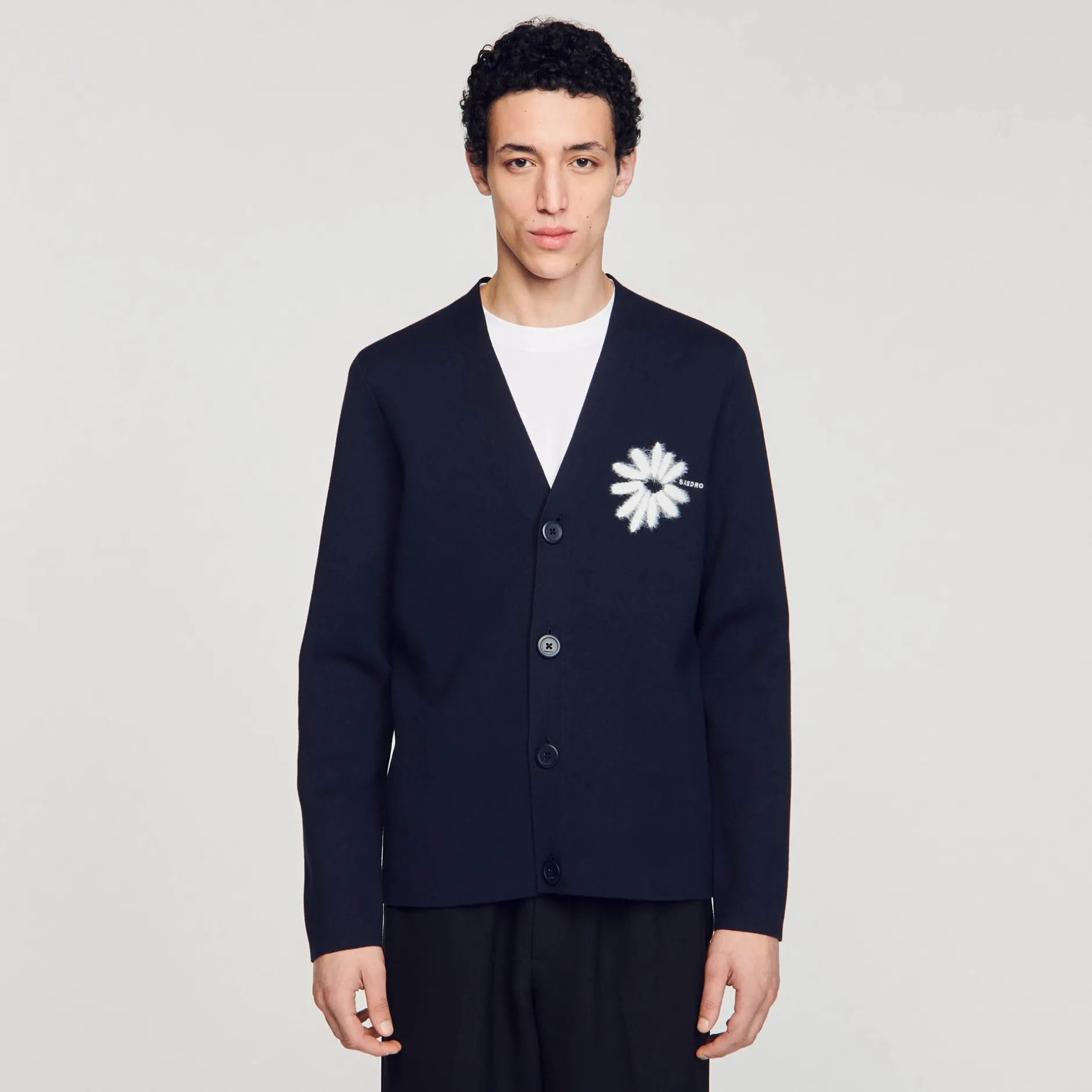 Homme SANDRO Cardigan En Maille Jacquard Fleur
