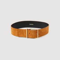 Femme SANDRO Ceinture Large En Croûte De Cuir