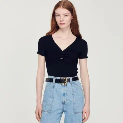 Femme SANDRO Ceinture Large En Cuir Et Boucle Carrée